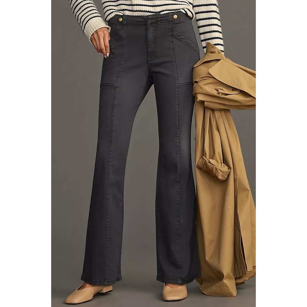 Pilcro Pants Women 30 Dark Gray Flare Patch Pocket Brass Button Trousers